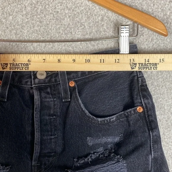 Levi's 501 Distressed Black Denim Shorts 26 1.5" inseam coastal cowgirl edgy - Picture 8 of 11